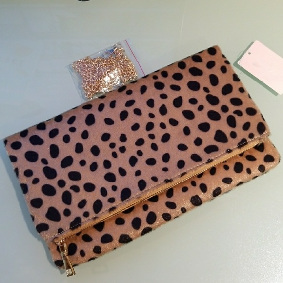 Leopard Cheetah Foldover Envelope Clutch Vegan - Picture 5 of 8